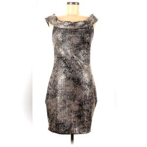 Tart Sz M Off-shoulder black and gold stretch dress. Retro Vintage look.